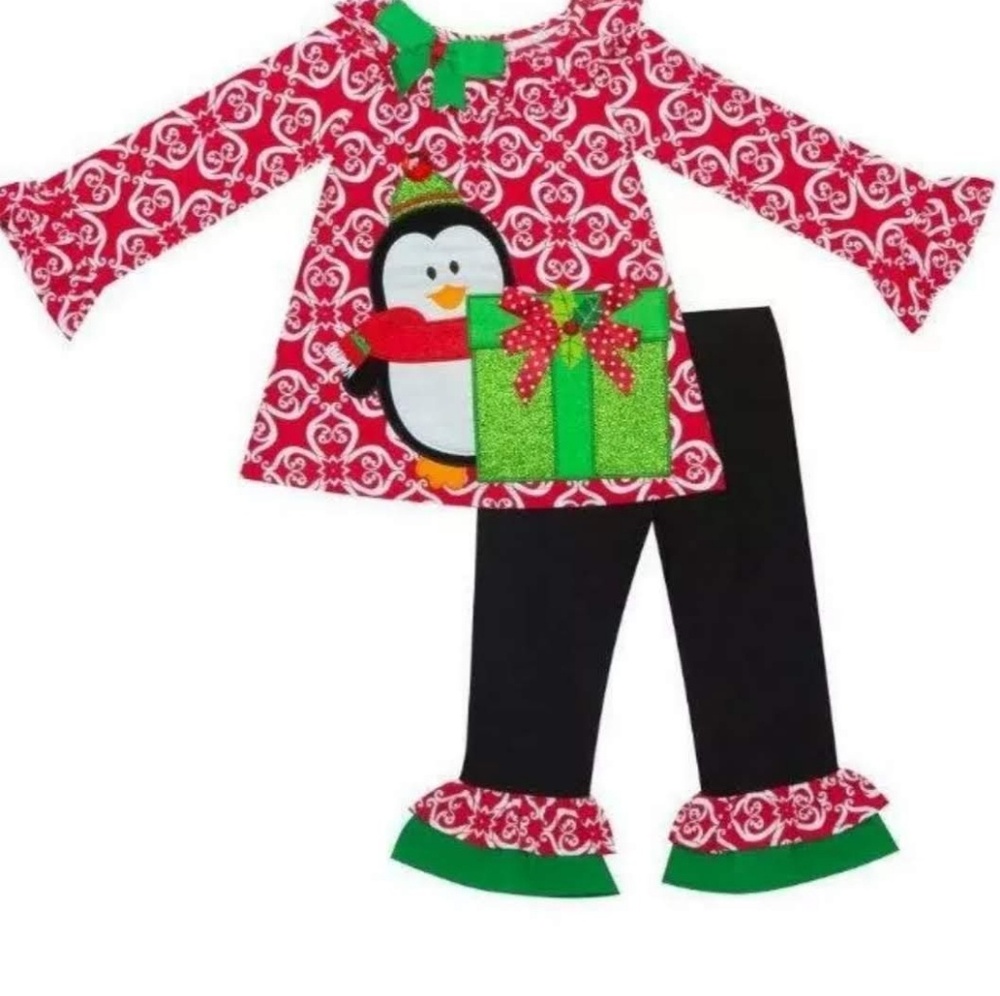NWT 24M Rare Editions Red & Green Penguin & Glitte